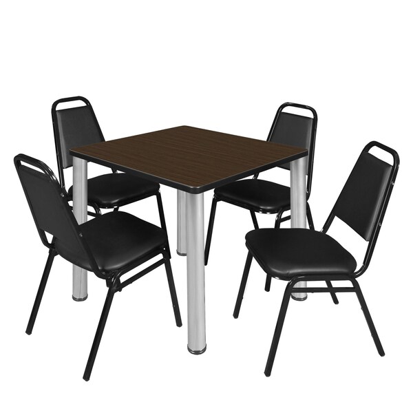 Regency Square Kee Breakroom Table W/ 4 Restaurant Stack Chairs, 30 in W, 30 in L, Neo Walnut - TB3030NWBPCM29BK