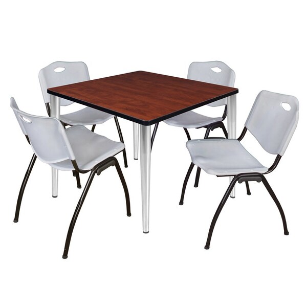 Regency Kahlo Square Table & Chair Sets, 36 W, 36 L, 29 H, Wood, Metal, Plastic Top, Cherry - TPL3636CHCM47GY