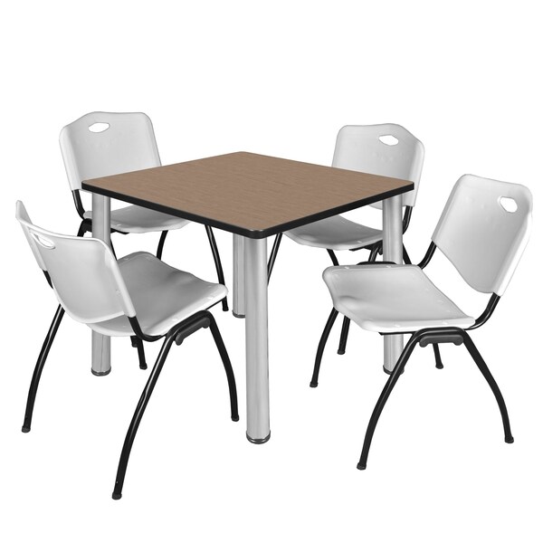 Regency Square Kee Breakroom Table W/ 4 M Stack Chairs, 42 in W, 42 in L, Noble Oak - TB4242NOBPCM47GY
