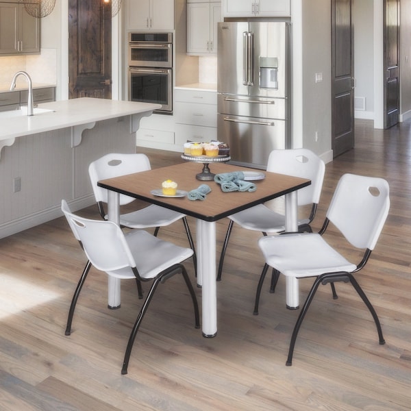Regency Square Kee Breakroom Table W/ 4 M Stack Chairs, 42 in W, 42 in L, Noble Oak - TB4242NOBPCM47GY
