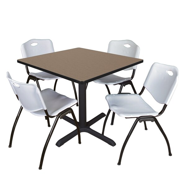 Regency Square Cain Breakroom Table W/ 4 M Stack Chairs, 36 in W, 36 in L, Noble Oak - TB3636NO47GY
