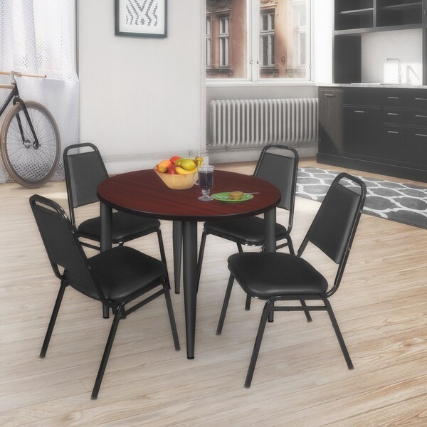Regency Kahlo Round Table & Chair Sets, 48 W, 48 L, 29 H, Wood, Metal, Vinyl Top, Mahogany - TPL48RNDMHBK29BK