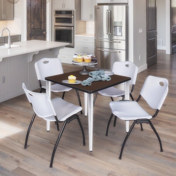 Regency Square Kahlo Breakroom Table W/ 4 M Stack Chairs, 36 in W, 36 in L, Neo Walnut - TPL3636NWCM47GY