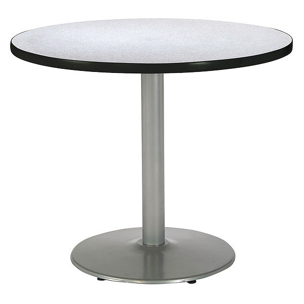 Kfi Round Ped Table, Grey Nebula/Silver, 42"Dx29"H, 29" (Cafe Height) H, HPL Top, Gray Nebula - T42RD-B1922SL-GYN