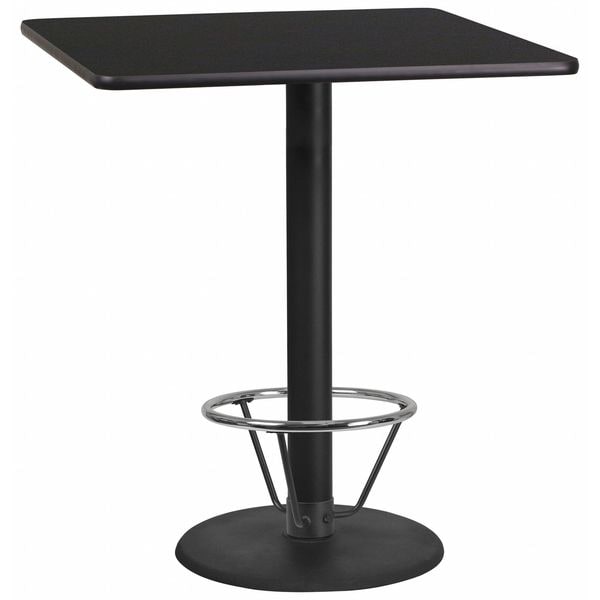 Flash Furniture Square Table-RD Base, Laminate Blk, 36", Square, 36" W, 36" L, 43.125" H, Laminate Top, Wood Grain - XU-BLKTB-3636-TR24B-4CFR-GG