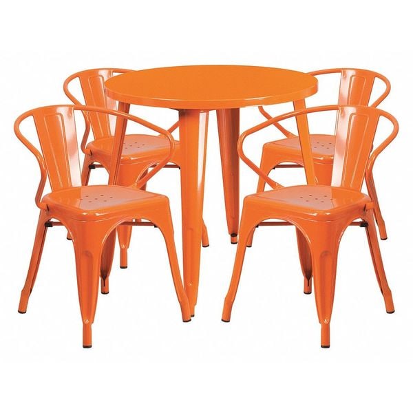 Flash Furniture Round 30" W, 30" L, 29.5" H, Metal Top, Orange - CH-51090TH-4-18ARM-OR-GG