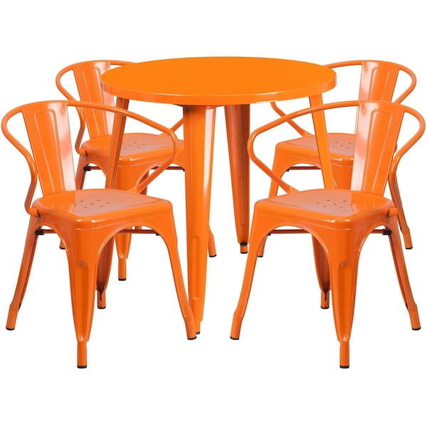 Flash Furniture Round 30" W, 30" L, 29.5" H, Metal Top, Orange - CH-51090TH-4-18ARM-OR-GG
