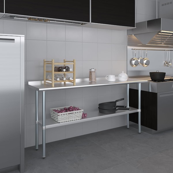 Amgood 18 in. x 72 in. Stainless Steel Work Table with 1.5 in. Backsplash - WT-1872-BS-Z