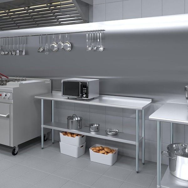 Amgood 18 in. x 72 in. Stainless Steel Work Table with 1.5 in. Backsplash - WT-1872-BS-Z