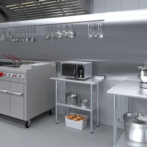 Amgood 18 in. x 36 in. Stainless Steel Work Table with 1.5 in. Backsplash - WT-1836-BS-Z