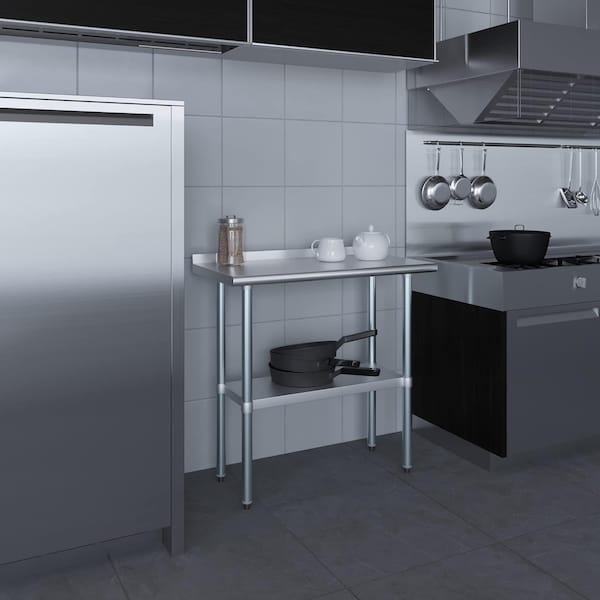 Amgood 18 in. x 36 in. Stainless Steel Work Table with 1.5 in. Backsplash - WT-1836-BS-Z