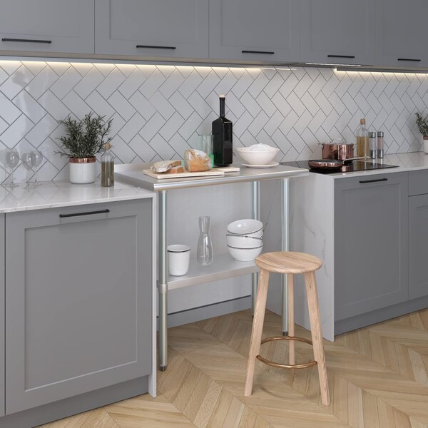 Amgood 18 in. x 36 in. Stainless Steel Work Table with 1.5 in. Backsplash - WT-1836-BS-Z