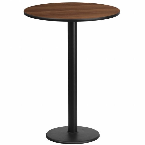 Flash Furniture Round Walnut Lmnt Table Top, Round w/Base, 24", 24" W, 24" L, 43.125" H, Laminate Top, Wood Grain - XU-RD-24-WALTB-TR18B-GG