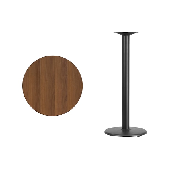 Flash Furniture Round Walnut Lmnt Table Top, Round w/Base, 24", 24" W, 24" L, 43.125" H, Laminate Top, Wood Grain - XU-RD-24-WALTB-TR18B-GG