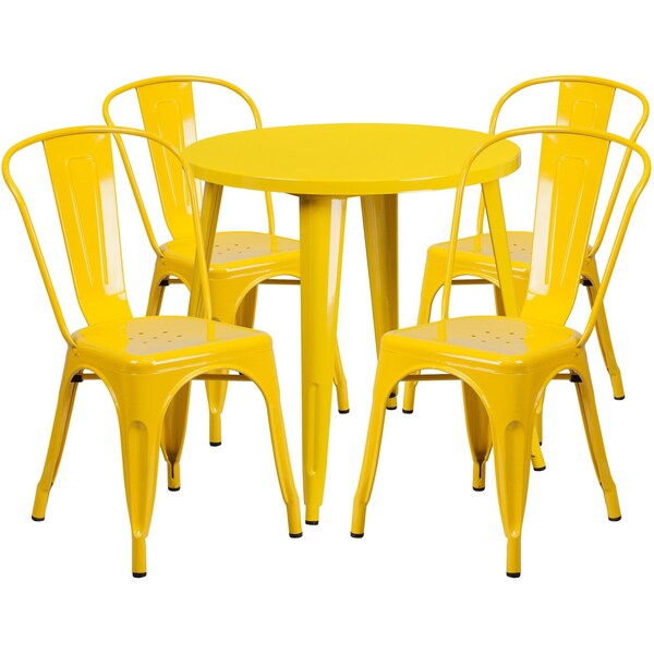 Flash Furniture Round 30" W, 30" L, 29.5" H, Metal Top, Yellow - CH-51090TH-4-18CAFE-YL-GG