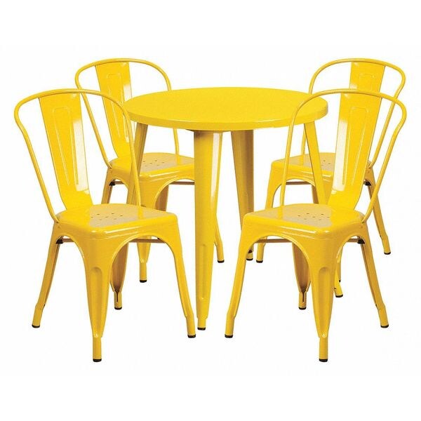 Flash Furniture Round 30" W, 30" L, 29.5" H, Metal Top, Yellow - CH-51090TH-4-18CAFE-YL-GG