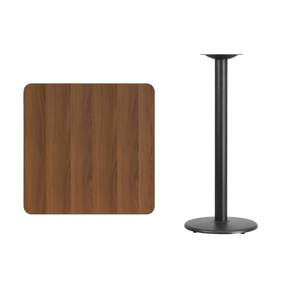 Flash Furniture Square Walnut Table Top, Square w/Round Base, 30", 30" W, 30" L, 43.125" H, Laminate Top, Wood Grain - XU-WALTB-3030-TR18B-GG