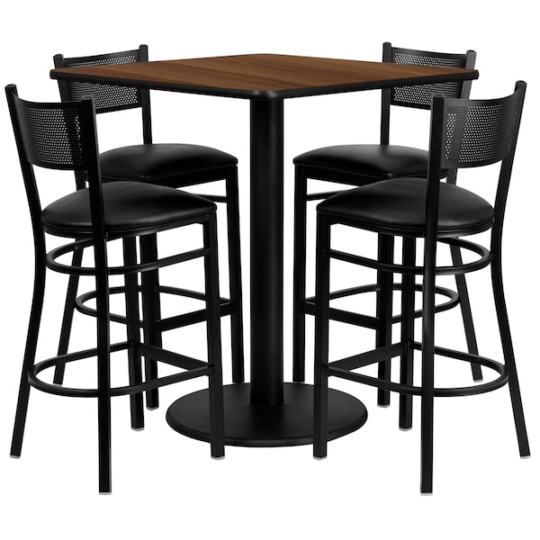 Flash Furniture Square Walnut Table, Square w/Black Seats, 36", 36" W, 36" L, 42" H, Laminate Top, Wood Grain - MD-0015-GG