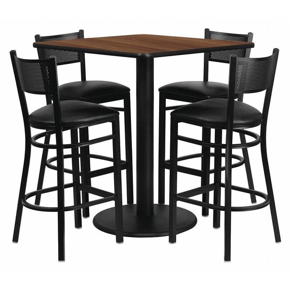 Flash Furniture Square Walnut Table, Square w/Black Seats, 36", 36" W, 36" L, 42" H, Laminate Top, Wood Grain - MD-0015-GG