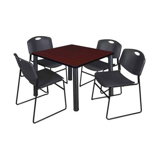 Kee/Zeng Square Mahogy. Table/4 Black Chairs, Square, 36", 36" W, 29" H, Mahogany - TB3636MHBPBK44BK
