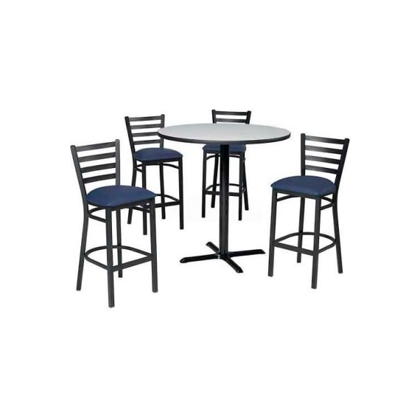 Phoenix Office Furn. Premier Hospitality 36in Round Table & Barstools W/Ladder Back, Graphite Table/Blue Seats - 139BH36RDGH007