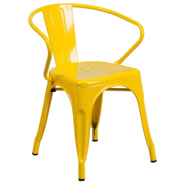 Flash Furniture Round 30" W, 30" L, 29.5" H, Metal Top, Yellow - CH-51090TH-4-18ARM-YL-GG