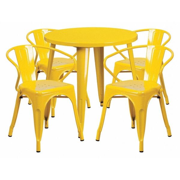 Flash Furniture Round 30" W, 30" L, 29.5" H, Metal Top, Yellow - CH-51090TH-4-18ARM-YL-GG