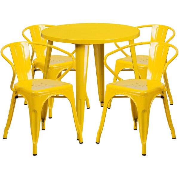 Flash Furniture Round 30" W, 30" L, 29.5" H, Metal Top, Yellow - CH-51090TH-4-18ARM-YL-GG