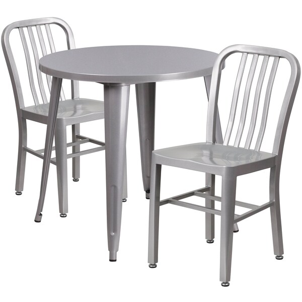 Flash Furniture Round 30" W, 30" L, 29.5" H, Metal Top, Grey - CH-51090TH-2-18VRT-SIL-GG