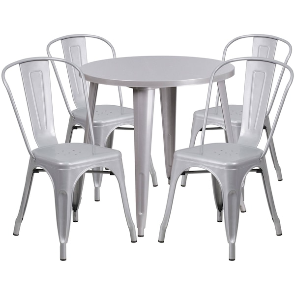 Flash Furniture Round 30" W, 30" L, 29.5" H, Metal Top, Grey - CH-51090TH-4-18CAFE-SIL-GG