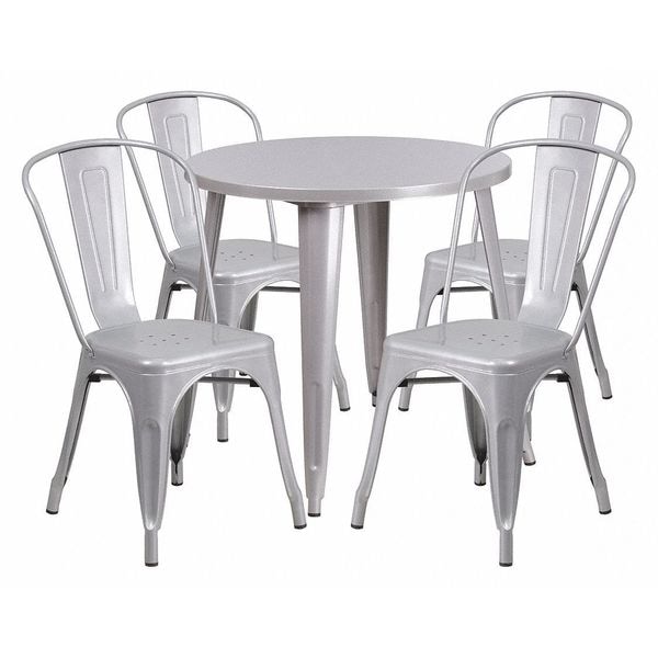 Flash Furniture Round 30" W, 30" L, 29.5" H, Metal Top, Grey - CH-51090TH-4-18CAFE-SIL-GG