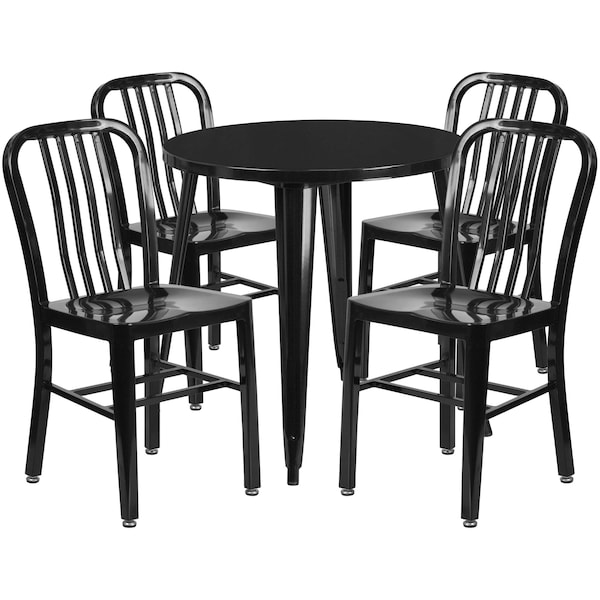 Flash Furniture Black Metal Set, 30RD - CH-51090TH-4-18VRT-BK-GG