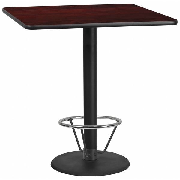 Flash Furniture Square Laminate Table, 42" W, 42" L, 43.125" H, Laminate Top, Wood Grain - XU-MAHTB-4242-TR24B-4CFR-GG