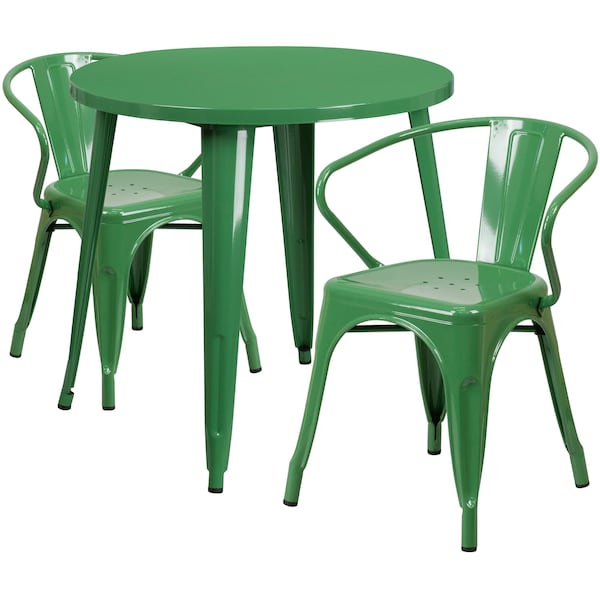 Flash Furniture Green Metal Set, 30RD - CH-51090TH-2-18ARM-GN-GG