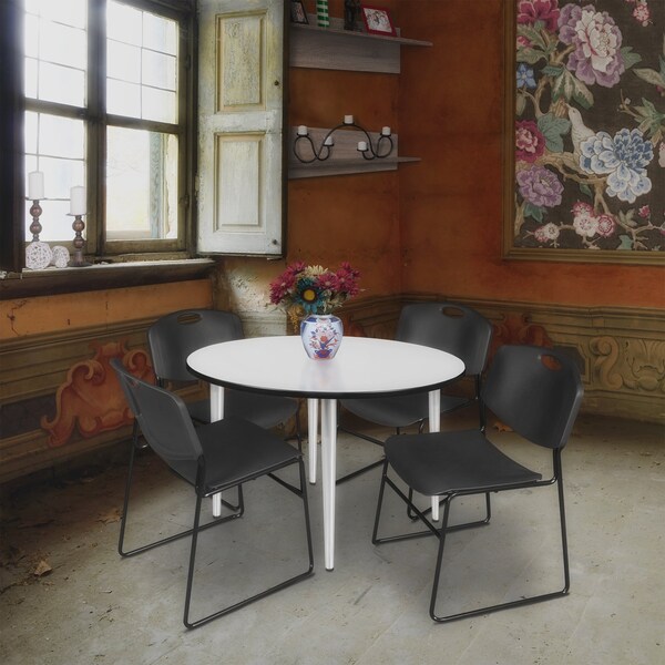 Regency Kahlo Round Table & Chair Sets, 48 W, 48 L, 29 H, Wood, Metal, Polypropylene Top, White - TPL48RNDWHCM44BK