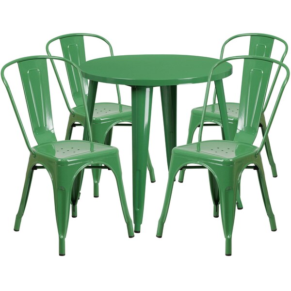 Flash Furniture Green Metal Set, 30RD - CH-51090TH-4-18CAFE-GN-GG