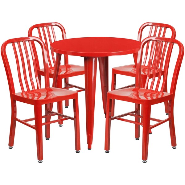 Flash Furniture Round 30" W, 30" L, 29.5" H, Metal Top, Red - CH-51090TH-4-18VRT-RED-GG