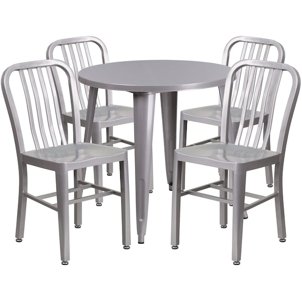 Flash Furniture Round 30" W, 30" L, 29.5" H, Metal Top, Grey - CH-51090TH-4-18VRT-SIL-GG