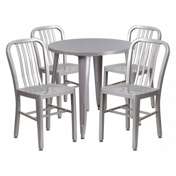 Flash Furniture Round 30" W, 30" L, 29.5" H, Metal Top, Grey - CH-51090TH-4-18VRT-SIL-GG