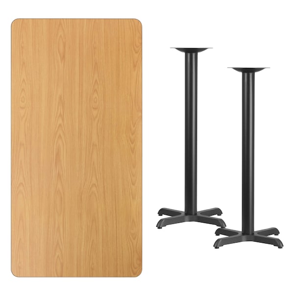 Flash Furniture Rectangle Natural Laminate Table, 30" W, 60" L, 43.125" H, Laminate Top, Wood Grain - XU-NATTB-3060-T2222B-GG