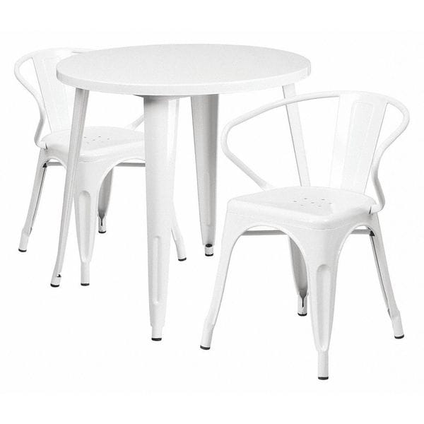 Flash Furniture Round 30" W, 30" L, 29.5" H, Metal Top, White - CH-51090TH-2-18ARM-WH-GG
