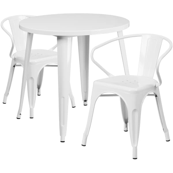 Flash Furniture Round 30" W, 30" L, 29.5" H, Metal Top, White - CH-51090TH-2-18ARM-WH-GG