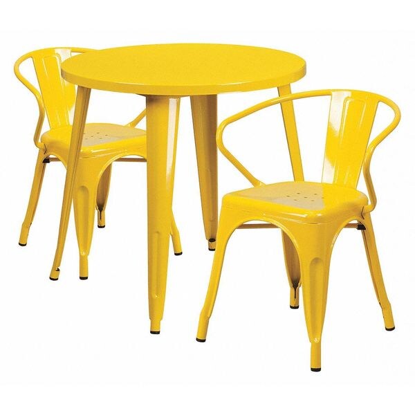 Flash Furniture Round 30" W, 30" L, 29.5" H, Metal Top, Yellow - CH-51090TH-2-18ARM-YL-GG