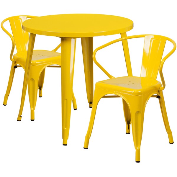Flash Furniture Round 30" W, 30" L, 29.5" H, Metal Top, Yellow - CH-51090TH-2-18ARM-YL-GG