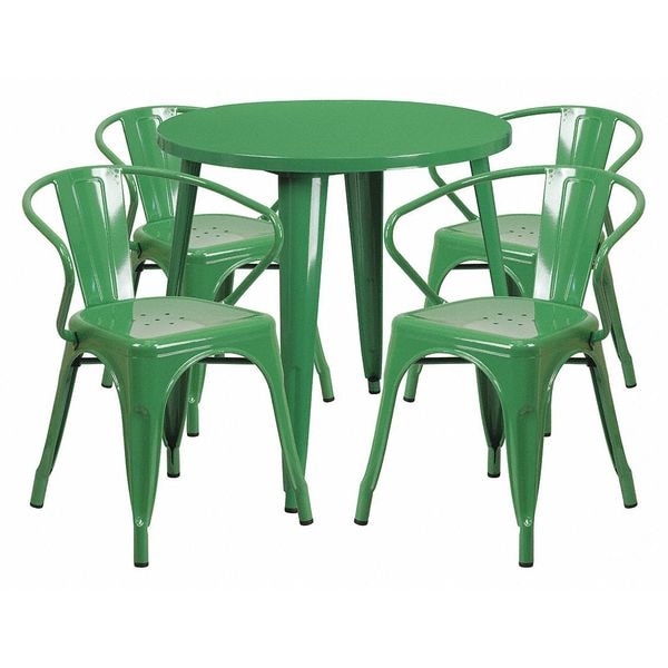 Flash Furniture Green Metal Set, 30RD - CH-51090TH-4-18ARM-GN-GG