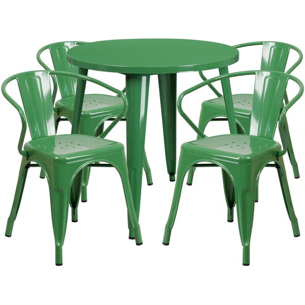 Flash Furniture Green Metal Set, 30RD - CH-51090TH-4-18ARM-GN-GG