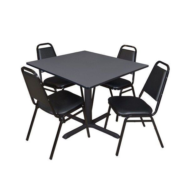 Cain Square Tables > Breakroom Tables > Cain Square Table & Chair Sets, Wood|Metal|Vinyl Top, Grey - TB4848GY29BK