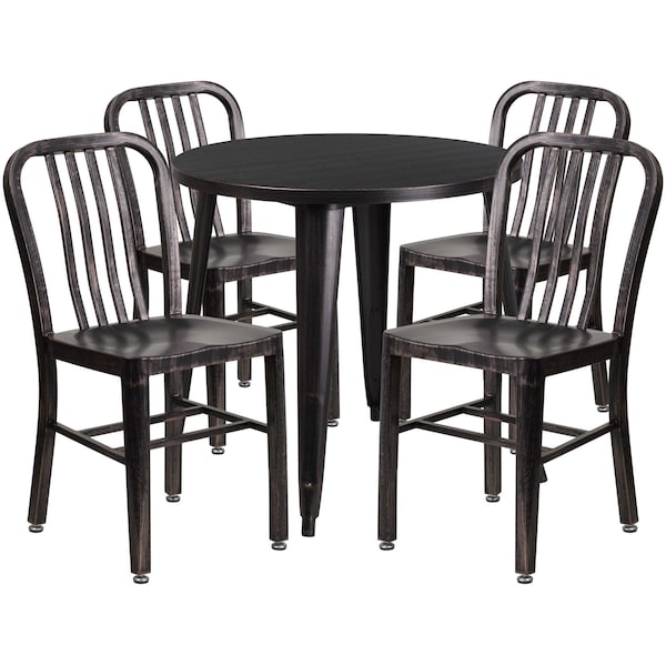 Flash Furniture Round 30" W, 30" L, 29.5" H, Metal Top, Gold - CH-51090TH-4-18VRT-BQ-GG
