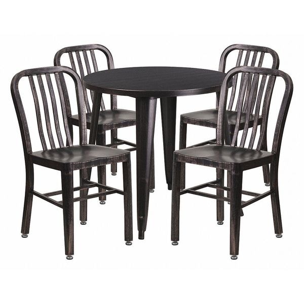 Flash Furniture Round 30" W, 30" L, 29.5" H, Metal Top, Gold - CH-51090TH-4-18VRT-BQ-GG