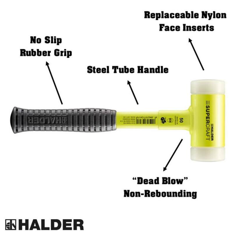 Supercraft Halder 2.5 lb. Dead-Blow Hammer with Steel Handle Rubber Grip and Replaceable Nylon Face Inserts - 3377.150